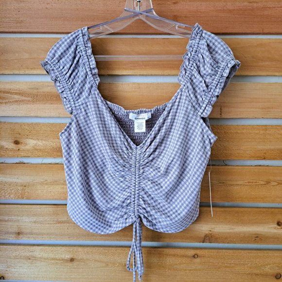 Urban Romantics Juniors Plaid Crop Tops Gray/White Size L NWT - Picture 6 of 12